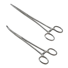 iwontalersy 2 Piercing Pliers Set, 12.5 cm Fishing Clamp with Sawtooth Design, Self-Locking Piercing Pliers (Straight + Curved)