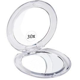 MIRRORVANA Espejo de Aumento 30X Compacto pequeño para Viaje - portátil, Plegable y Ultra liviano - Mini Espejo de Bolsillo con Aumento para Cartera - Redondo 8.4 cm de diámetro