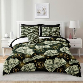 Money Bedding Comforter Set Twin Size 6 Pieces Dollar Home Decor Black Sheet Set Dollar Bill Bed in a Bag with 1 Cushion Cover (Twin, Dollar)