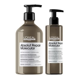 L'Oréal Professionnel XL Duo for Structure-Damaged Hair, for Molecular Deep Repair, with Peptide Bonders & Amino Acids, Expert Series, Absolut Repair Molecular Shampoo 500 ml & Rinse-Off Serum