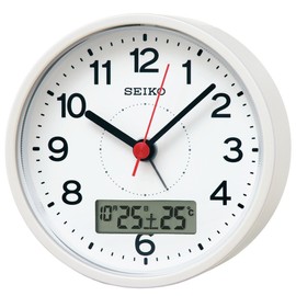 Seiko Clock Table Clock, Alarm Clock, Temperature Display, Analog, Temperature Display, Calendar, White Pearl Paint, Product Size: 3.9 x 3.9 x 2.2 inches (9.9 x 9.9 x 5.6 cm) KR333W