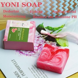 2 PCS Yoni Soap Bars for Women, 100% Handmade Natural PH Balanced & V Cleansing Soap for Women, All Natural Odor Remover with Bubble Foam Net, Yoni Wash Away Odor Deodorant 3.53oz/100g (pink)