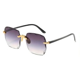 Luxora Diamond-Cut Rimless Tinted Len Gradient Sunglasses - Elegant Stylish Oversized Fashionable Shades with Gold Accents (Gradient Grey)