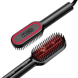TYMO Hair Straightener Brush - Upgraded Ionic Compact Straightening Brush with Wave-Design Bristles for Fast, Smooth Styling, Lightweight Hot Comb & Travel Flat Iron for Women, 1 Billion Ions, Black
