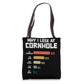 Why I Lose At Cornhole Board Sand Bag Toss Retro Cornhole Tote Bag