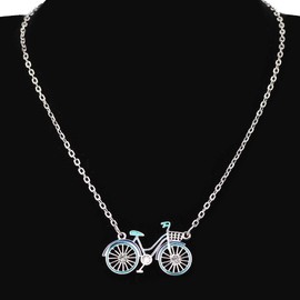 WEVENI Enamel Alloy Bicycle Necklace Bike Pendant Chain Unique Jewelry Gifts for Women Ladies (Blue)