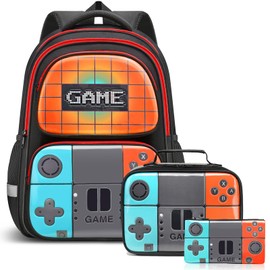 Beaulyn Game Backpack Set For School Boys Kids School Bag Set With Lunch Box Pencil Case,Middle Primary Student Bookbag Travel Laptop Backpack For Boy Teens