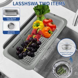LASSHSWA Collapsible Colander and Strainer for Kitchen, Over the Sink Colander Strainer Basket for Kitchen Food, Pasta, Spaghetti, Berry, Fruit, Vegetable Strainer with A Kitchen Sink Strainer