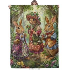 Bidesk Charming Rabbit Family Blanket - Soft, Fuzzy, Lightweight, Cozy & Warm Flannel Dressed-Up Bunny Throw Blankets, for Men Women Adults - Perfect for Couch, Bed, Travel & Living Room 60"×50"