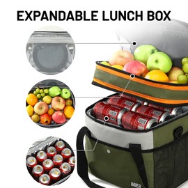 MIER Expandable 24L Lunch Bag Double Layer Insulated Cooler Tote Soft Cooler Bags 30Can Mens Adults Lagre Leakproof Lunch Boxes for Work, Picnic, Camping, Travel, Brown