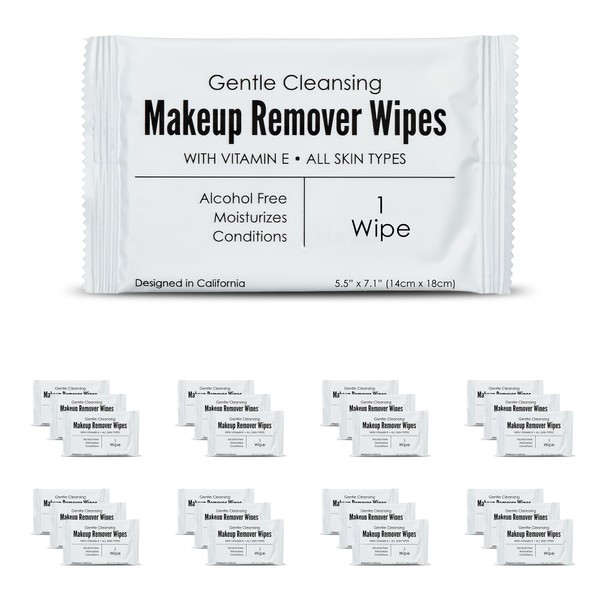 World Amenities - Bulk Makeup Remover Wipes | 50 Count | Individually Wrapped, Gentle Cleansing, Alcohol Free - All Skin Types - Vitamin E - 100% Recyclable, Hotel Travel Size Toiletries