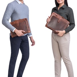 STILORD 'Colby' Conference Folder A4 with Ring Binder Leather Briefcase Manager Folder Business Leather Folder 100% Genuine Leather, Kara - Cognac, briefcase