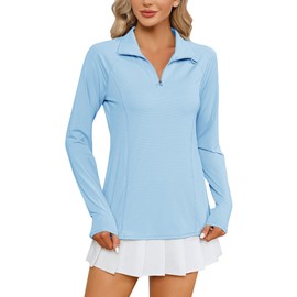 LOMON Women's Long Sleeve Shirts UPF 50+ Sun Protection Quick Dry Hiking Uv Shirts for Women（Blue,M）