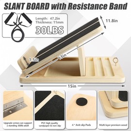 LESES Adjustable Wooden Slant Board for Calf Stretching - 300lb Capacity Calf Stretcher with Resistance Band, Squat Incline Board for Foot & Ankle Physical Therapy, Plantar Fasciitis Relief