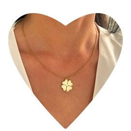 NataschaWoge® Clover Leaf Minimalist Jewellery Stainless Steel Gold Silver Chain Necklace + Pendant Gift for Her Women's Jewellery Gold Chain, Stainless Steel