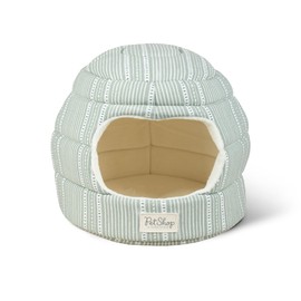 Fringe Studio "Block Stripe Dusty SAGE 2-in-1 Pet Hut/Pet Bed with Removable Cushion 14" H x 15" W x 15" D, 100% Cotton Canvas Exterior w/Foam Filling, Machine Washable, PetShop Collection (209008)