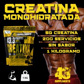 💪🌟 43 Supplements Creatina Monohidratada | Bolsa de 1 kg, 200 Servicios 💖✨