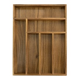 EcoFives Luxury Acacia Kitchen Drawer Organizer - Silverware Organizer - Utensil Holder and Cutlery Tray with Grooved Drawer Dividers for Flatware and Kitchen Utensils (6 Slot)