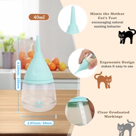 Ledander Pet Nursing Bottle, 40ml/ 1oz Kitten Puppy Feeding Bottles for Nursing, Anti-Choking Pet Nursing Bottle Set with 3pcs Replaceable Silicone Nipples for Newborn, Kittens, Puppies (Blue)