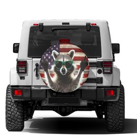American Flag Raccoon Spare Tire Cover Dust-Proof Wheel Tire Cover Fit Trailer, RV, SUV and Many Vehicle 15 Inch