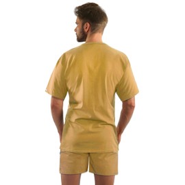 sesto senso Men's Pyjamas Short Military Cotton Pyjamas Short Sleeve Shorts Two Piece Set, Military - Mustard Colour