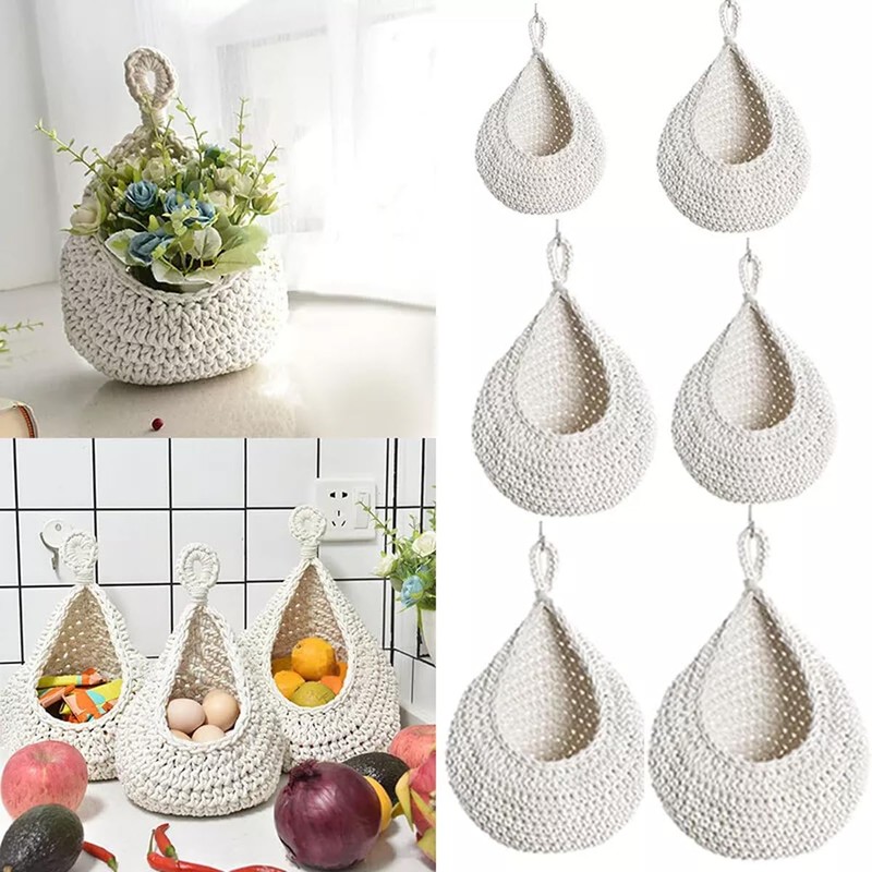AIMALL Handmade Cotton Rope Wall Hanging Fruit Basket Storage Net