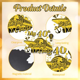 Cruise Door Magnets Decorations, 7PCS 40th Birthday Gold & Black Cruise Magnets, Cruising Essentials Reusable Magnetic Ship Cabin Door Signs Fridge Decor