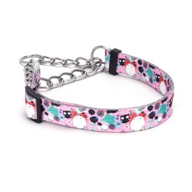 Pimaodog Martingale Dog Collar with Stainless Steel Chain - Limited Chain Cinch Training Collar for No Pull Training Dog - Flower Multicolor Cute Patterns - Premium No Slip Collar (HA12NO12, S)