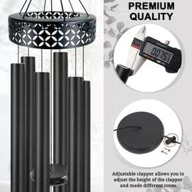 ASTARIN 48'' Deep Tone Wind Chimes for Outside - Large WindChimes with 6 Heavy Tubes, Memorial Chimes Outdoor for Garden Hanging Décor,Sympathy Gifts for Loved one,Home Décor, Black