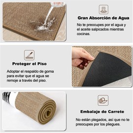 Tapete para Cocina Antifatiga：Tapete Antideslizante para Cocina,2 PZAS Alfombrillas Cómodas Absorbente y Lavables para Salón, Cocina, Lavandería y Oficina (Beige：44 x 75 cm + 44 x 120 cm)
