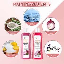Onion Biotin and Rosemary Shampoo and Treatment Set Shampoo, Conditioner and Treatment for All Hair Types, Pink (248ML*2)