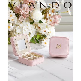 Vlando Christmas Gifts, Travel Jewelry Organizer, Necklace Organizer Earrings Ring Organizer, Travel Wedding Gifts for Women Travel Essentials - Letter S, Pink