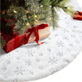 MandyQ 30In/36In/48In Christmas Tree Skirt,White Plush Faux Fur Tree Skirt with Sequin Gold/Silver/Colorful Snowflakes for Xmas Tree Decoration XH198-Silver-78