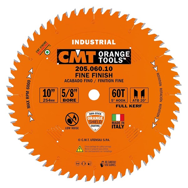 CMT 205.060.10 Industrial Cut-Off ATB Saw Blade, 10-Inch x 60 Teeth 20° ATB Grind with 5/8-Inch Bore, PTFE Coating