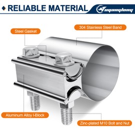 ouyanglong 2.5 Inch Exhaust Clamp, Stainless Steel exhaust pipe clamp, 2 1/2" Butt Joint Band Clamp Sleeve Coupler for Pipes, exhausts, mufflers, manifolds 2PCS