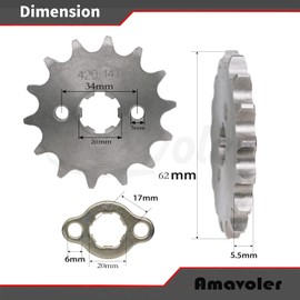 Amavoler 420-14T Front Sprocket 20mm Replacement Parts Fit for 50cc70cc110cc125cc140cc160cc Honda TaoTao Roketa Coolster Sunl Lifan Chinese ATV Quad Dirt Bike 4 Wheeler Mini Bike Moped.(20mm,420-14T)