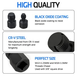 2PCS Oxygen Sensor Thread Chasers M18 x 1.5mm and M12 x 1.25mm thread chasers with 3/8” drive to clean and repair damaged threads