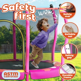 Happin® 55'' Toddler Trampoline Indoor & Outdoor, Classic 5FT Recreational Kids Trampoline Indoor Ages 1-8, Safety Trampolines for Kids with Safety Enclosure Net, Toddler Gift for Boys & Girls