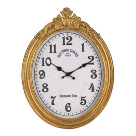 NIKKY HOME Vintage Wall Clock, European Style Decorative Wall Clock Retro Oval Wall Clock Silent Non-Ticking Elegant Home Decoration Wall Clock Battery Operated for Living Room Bedroom, Golden