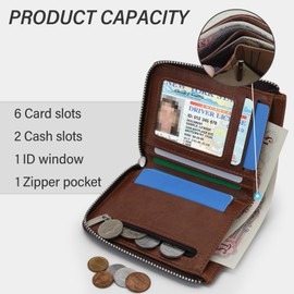 AdiStylinno Mens Wallets, Fashion Soft PU Leather Credit Card Holder Wallet, Minimalist Bifold Cash Wallet Money Clip with ID Window, Zipper Coin Pocket, Multiple Card Slots and 2 Cash Slots (Brown)