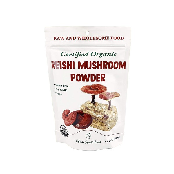 Cherie Sweet Heart Organic Reishi Mushroom Powder, 3.5 Oz, Immune Boosting, Coffee Enhancer (Packaging May Vary)