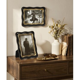 Afuly Black 5x7 Picture Frame Vintage Gold Wavy Resin Photo Frame