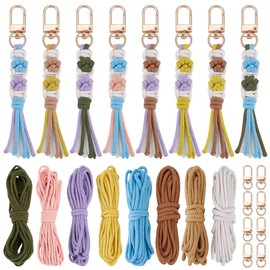 INFUNLY Set of 8 DIY Macrame Key Chain Set with Cat Claws and Instructions Cat Paws Keyring Set with Tassel for Beginners Macrame Key Chain Knot Set for Car Keys