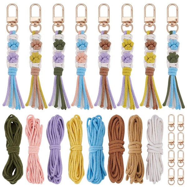 INFUNLY Set of 8 DIY Macrame Key Chain Set with