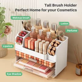 Ducoak 2 Drawers Makeup Organizer-3 Tier Bathroom Organizers and Storage，Cosmetic Storage for Dresser Countertop and Bathroom Vanity ，Ideal for Bathroom Storage, Vanity, Large Skincare, Perfume,White