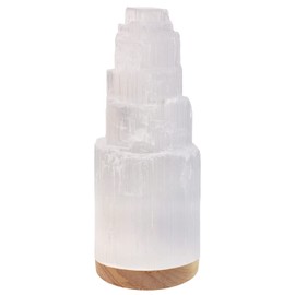 NORTHLANDZ Selenite Crystal Lamp 20cm, Hand Crafted Wooden Base Moroccan Lamp, Selenite Lamp for Smudging, Healing & Meditation, Best for Gift (ETL Certified)