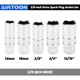 AIRTOON 8-Piece 3/8 Inch Drive Spark Plug Socket Set with Spark Plug Gapper, Universal Joint and Extension Bar, SAE & Metric, 5/8-inch, 3/4-inch, 13/16-inch, 14mm, 18mm, CR-V Steel Sockets with Rubber