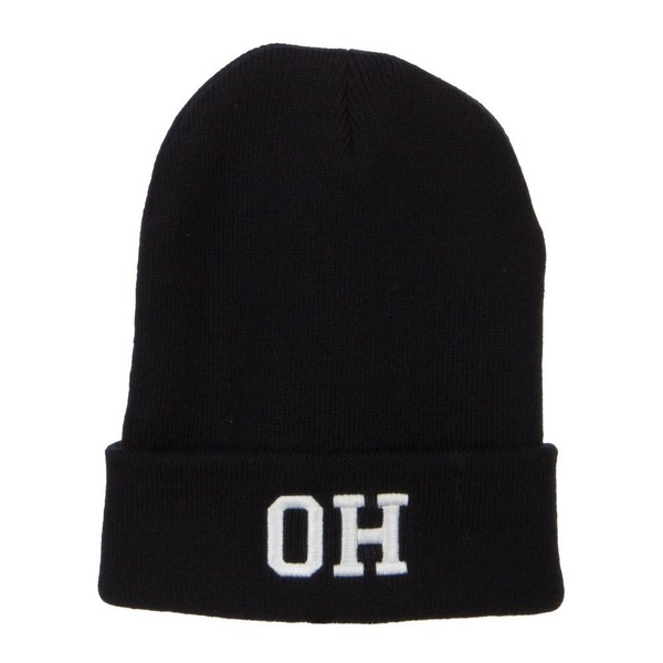 OH Ohio State Embroidered Long Beanie - Black OSFM