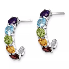 Unbranded 12mm Sterling Silver Rhodium-plated Multi Gemstone J-Hoop Earrings