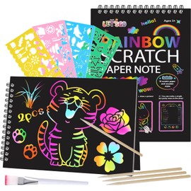 OFFCUP Scratch Art for Kids, 2 Rainbow Paper Books, Magic Rainbow Scratch Art with 4 Pens 4 Painting Pattern Kids Arts, Brush and Crafts for Ages 4-12 Boys Girls Birthday (14 * 20cm)
